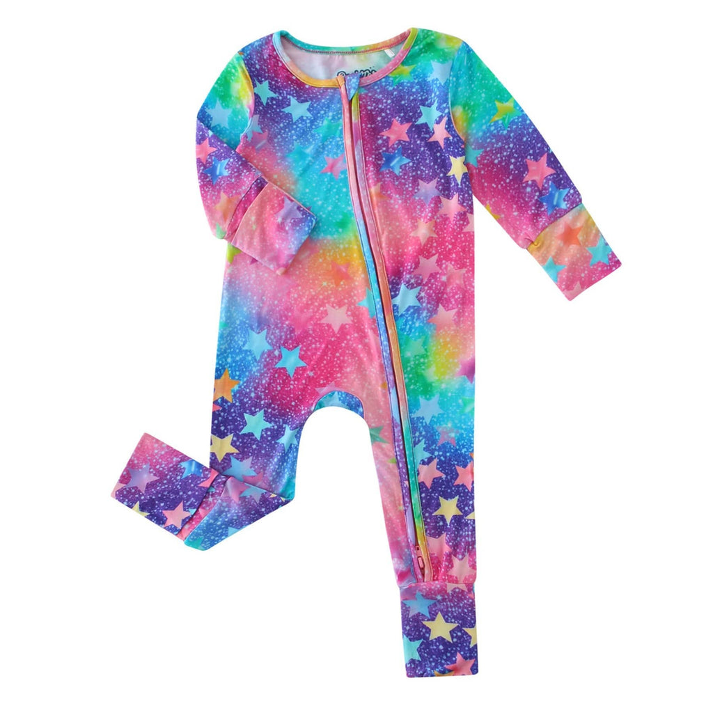 PoshTOT Colorful Stars Bamboo Baby Convertible Zippy Romper